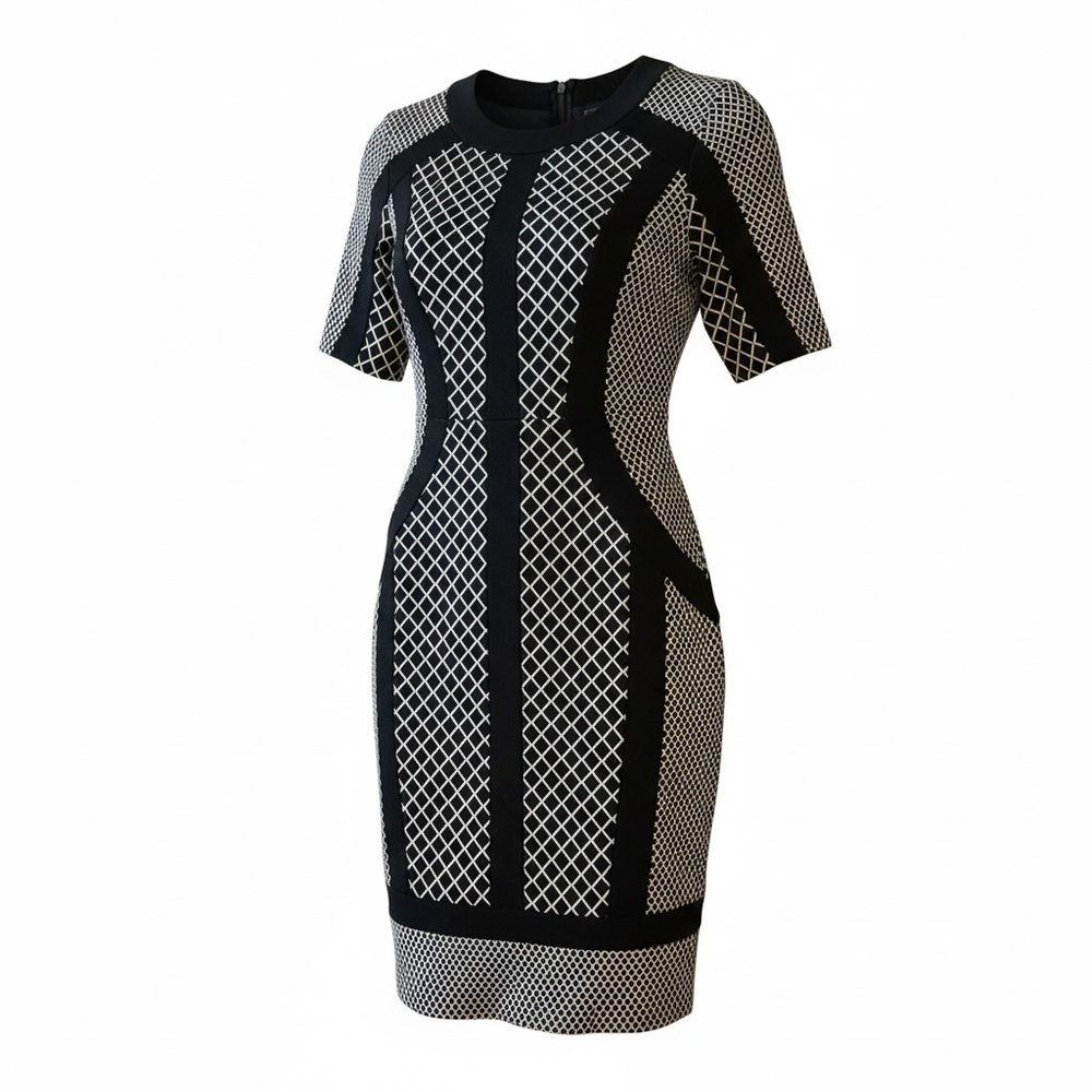 BCBGMaxAzria Black and White Patterned Midi Dress
